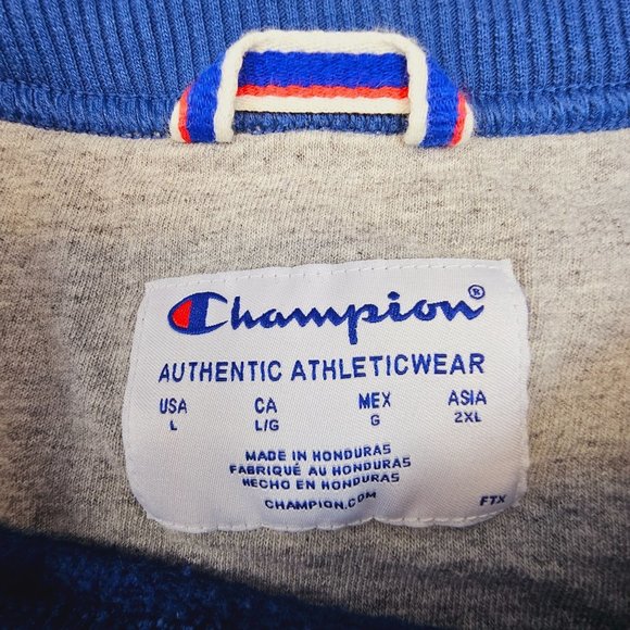 Champion Sweatshirt Men's Large Blue Chest Spellout Logo‎ Pullover Sweater - Picture 6 of 8